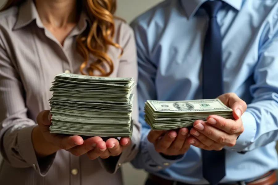 Man and Woman Dividing Money and Financials